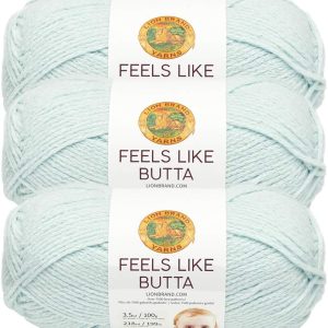 Lion Brand Yarn Feels Like Butta Soft Yarn for Crocheting and Knitting, Velvety, 3-Pack, Ice