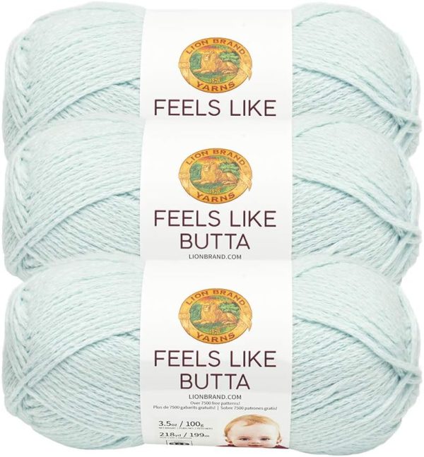 Lion Brand Yarn Feels Like Butta Soft Yarn for Crocheting and Knitting, Velvety, 3-Pack, Ice